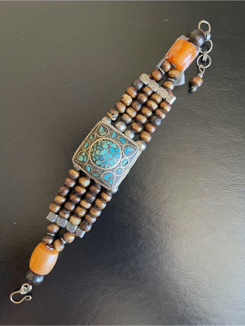 Vintage Turquoise Inlay and bone Statement Bracelet